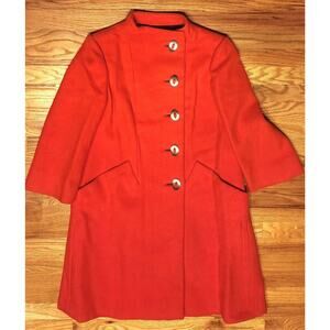 Vintage Pauline Trigere Bergdorf Goodman Large Vermillion Wool Coat Union Made